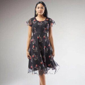 Black Printed Chiffon Knee-Length Dress | Muvvas Boutique